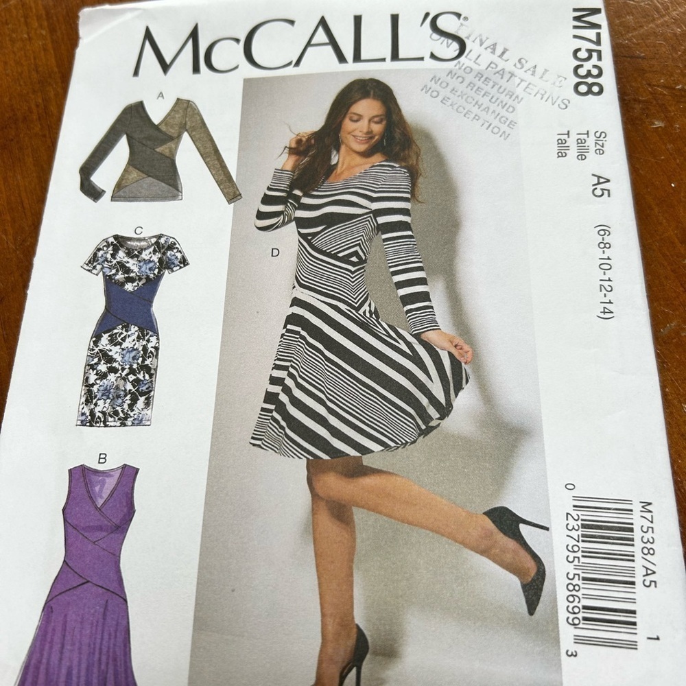 McCall's M7538 6 to 14- Pattern Misses' Crossover-Band Top and Dresses - uncut